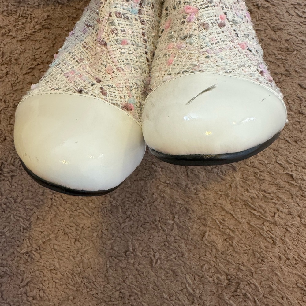 White Tweed Boucle Handmade Boots Pink Blue Knee High Size 35 5 NEW - Picture 3 of 8